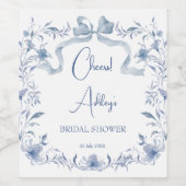 Stoffige blauwe bloemenlint bruiloftsshowerfavorie wijn etiket (Enkel label)