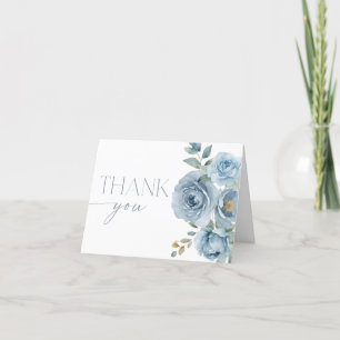 Stoffige blauwe boho bloemrozen bloemen bedankkaart
