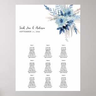 Stoffige Blauwe Boho Bloemstuk Evenement Zitplaats Poster
