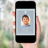 Stoffige blauwe boog foto jongen Eerste Heilige Co Kaart