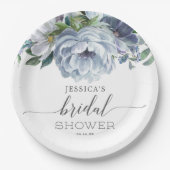 Stoffige Blauwe Bruidsdouche Papieren Bordje (Voorkant)