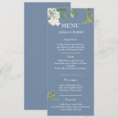 Stoffige blauwe en witte bloemen Bruiloft Menu (Voorkant / Achterkant)