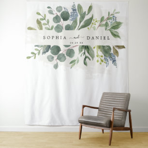 Stoffige Blauwe Eucalyptus Huwelijksfotoprop Backd Wandkleed
