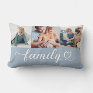 Stoffige Blauwe Familie Hart 3 Foto Collage Kussen