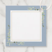 Stoffige blauwe gebladerte trouw welkomstcadeautas bedankjes labels (Achterkant)