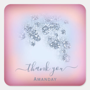 Stoffige Blauwe Glitter Bourgondië Dank Je Zestien Vierkante Sticker