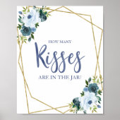 Stoffige Blauwe Gouden Bloem Hoeveel Kus Bord Poster (Voorkant)