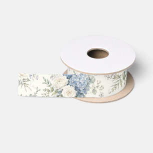Stoffige Blauwe Hortensia Crème Witte Roos Bloemst Lint