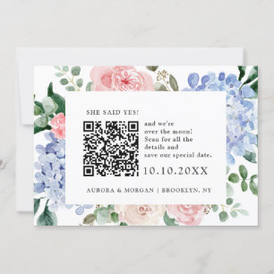 Stoffige blauwe hortensia's pastel roze Foto QR-co Save The Date
