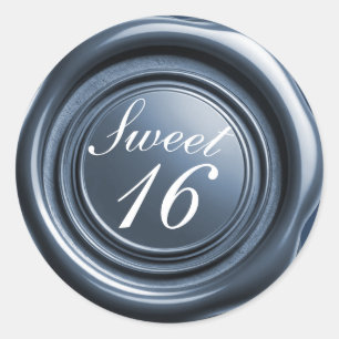 Stoffige blauwe kaars waszegel druppel sweet 16 br ronde sticker