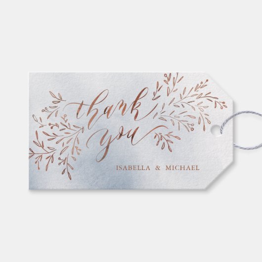 Stoffige blauwe kalligrafie dank u rustieke bloeme cadeaulabel (Voorkant (Horizontaal))