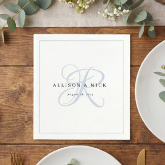Stoffige blauwe minimalistische monogram trouw ser servet
