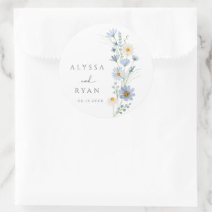 Stoffige Blauwe Salie Wilde Bloemenweide Bruiloft Ronde Sticker