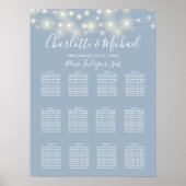 Stoffige blauwe slingerlichten bruiloft zitplaatsk poster (Voorkant)