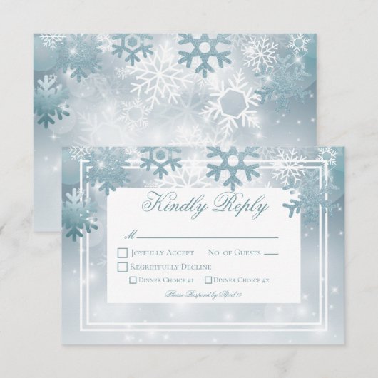 Stoffige Blauwe Sneeuwvlok Moderne Bruiloft RSVP Kaartje (Voorkant / Achterkant)