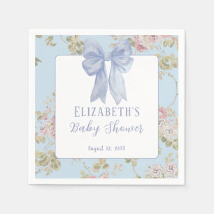 Stoffige blauwe strik bloemige baby shower servett servet