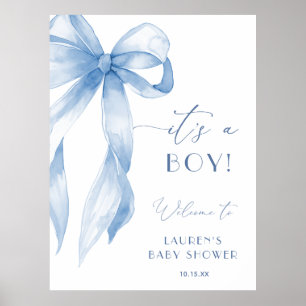 Stoffige Blauwe Strik Het Is Een Jongen Baby Showe Poster