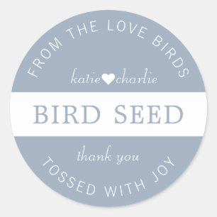 Stoffige Blauwe Vogelzaad Worp Trouwgunsten Ronde Sticker