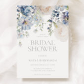 Stoffige blauwe & witte bloemige bruidsfeest kaart