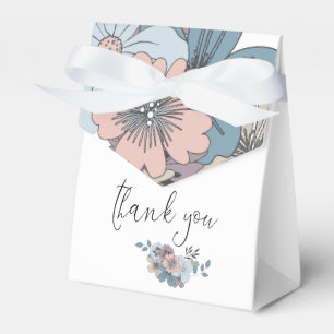 Stoffige Blauwe Zalm Roze Bloemen Namen Date Wit Bedankdoosjes