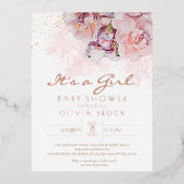 Stoffige Bloemen Goud Folie Moderne Baby Shower Ui Folie Uitnodiging Briefkaart (Voorkant)