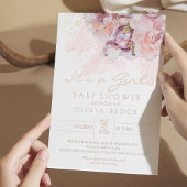 Stoffige Bloemen Goud Folie Moderne Baby Shower Ui Folie Uitnodiging Briefkaart