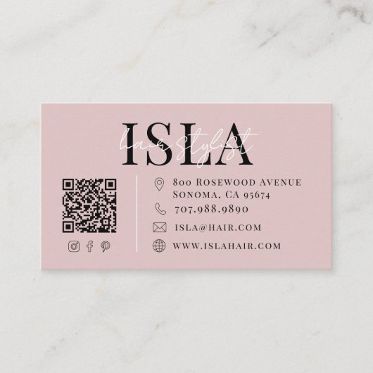 Stoffige Blush Roze Haarstylist Bedrijfskaart Visitekaartje (Voorkant)