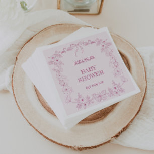 Stoffige Blush Roze Meisje Baby Shower Toile Bloem Servet