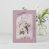 Stoffige Bourgogne Magnolia Bloesems en Vogels Bru Kaart (Staand voorkant)