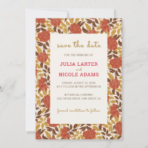 Stoffige Brunt Oranje Pioen Bloemen Herfst Bruilof Save The Date