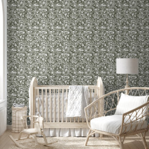 Stoffige groene bloemen Baby kwekerij Behang