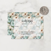 Stoffige groene bloemen bruiloft reactie RSVP Notitiekaartje (Voorkant / Achterkant in situ)