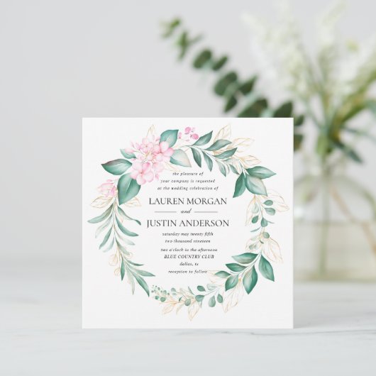 stoffige groene goudbruine eucalyptusbruinbruiloft kaart (Staand voorkant)