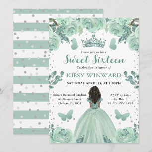 Stoffige Groene Jurk Donkere Huid Prinses Sweet 16 Kaart