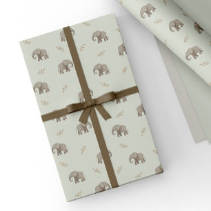 Stoffige groene waterverf olifanten safari patroon cadeaupapier
