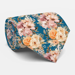 Stoffige marineblauwe en perzikroze bloemen bloemi stropdas