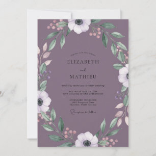 Stoffige Mauve Anemoon Bruiloft Kaart