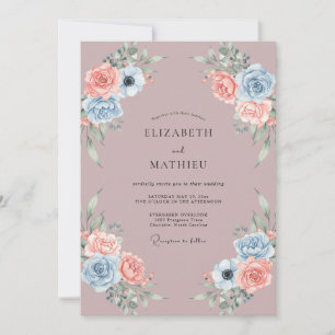 Stoffige Mauve Azuur Ranunculus Eucalyptus Bruilof Kaart
