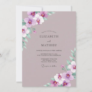 Stoffige mauve geschilderde orchidee bruiloft kaart