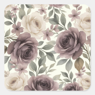 Stoffige mauve & ivoor bloem botanische trouwdag vierkante sticker