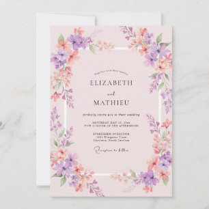 Stoffige Mauve Sering Wilde Bloem Bruiloft Kaart