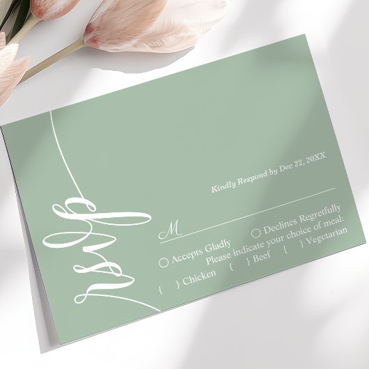 Stoffige Mint Elegante Calligrafie Trouw RSVP Kaar Kaartje