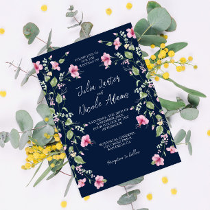 Stoffige Navy Blau Roze Hibiscus Bloei Trouwfeest Kaart