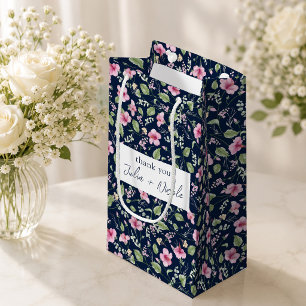 Stoffige Navy Blauwe Roze Hibiscus Bloei Trouw Bru Klein Cadeauzakje