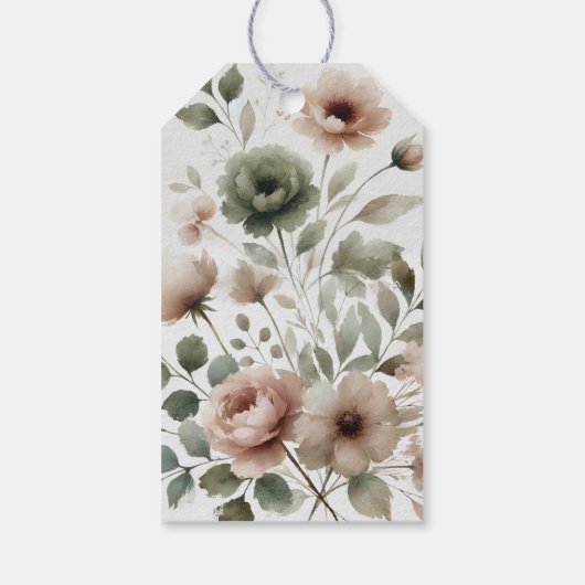 Stoffige Olijf Roze & Goud Waterverf Bloemen Cadeaulabel (Achterkant)