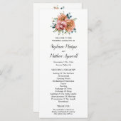 Stoffige Oranje Rozen Wijnorchideeën Trouwceremoni Programma (Voorkant / Achterkant)