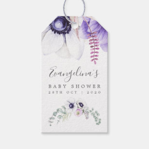 Stoffige Paarse Aquarel Bloemenkinderfeestje Cadeaulabel