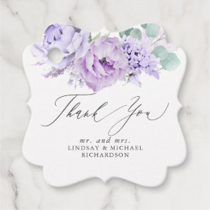 Stoffige paarse bloem elegante bedankkaartjes bedankjes labels