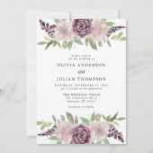 Stoffige Paarse Bloemen Waterverf Huwelijksuitnodi Kaart (Voorkant)