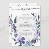 Stoffige Paarse bloementuin bruiloft menu, Kaart (Voorkant / Achterkant)